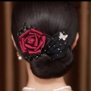 ( রেড ওয়াইন কালার ) Rose Invisible Hair Coiler Lazy People Hairpin Fabric Hair Accessories Hair Clips for Women