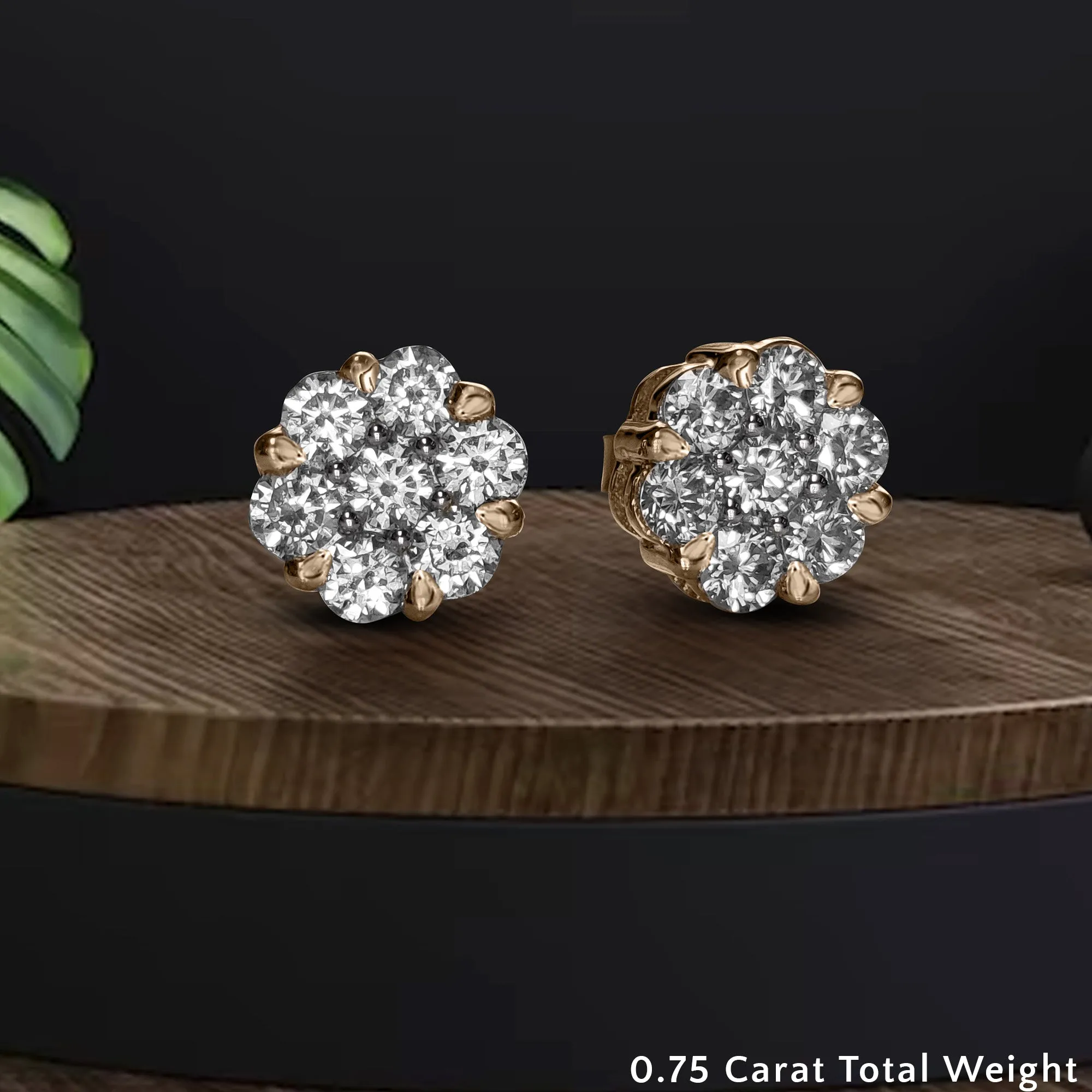 0.75 Carat Lab Diamond 7 Stone Flower Earring For Women 14K Gold