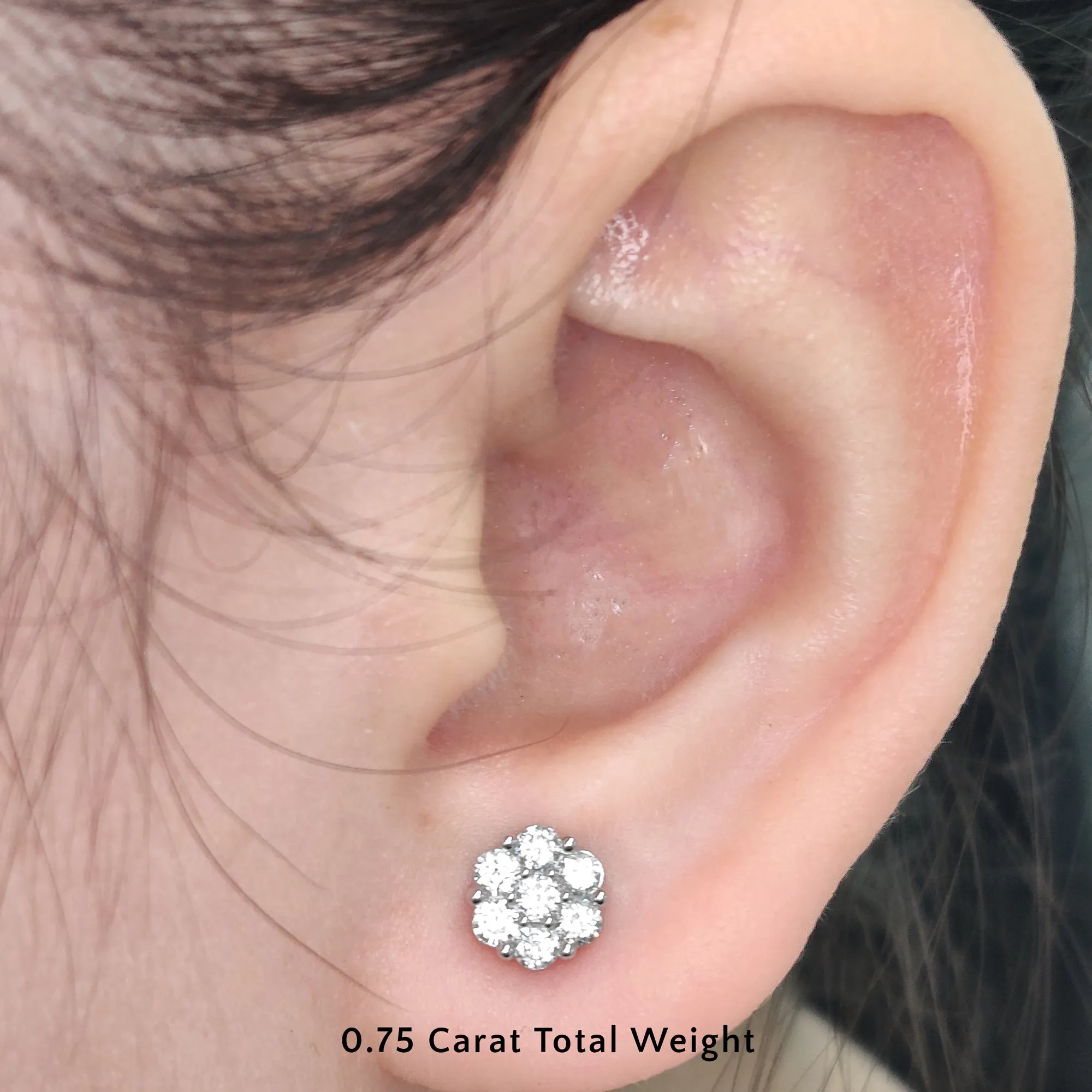 0.75 Carat Lab Diamond 7 Stone Flower Earring For Women 14K Gold