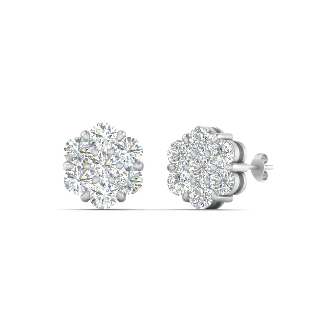 0.75 Carat Lab Diamond 7 Stone Flower Earring For Women 14K Gold