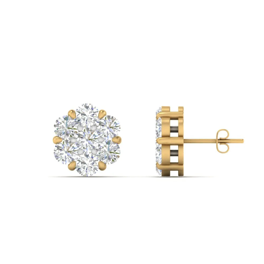 0.75 Carat Lab Diamond 7 Stone Flower Earring For Women 14K Gold