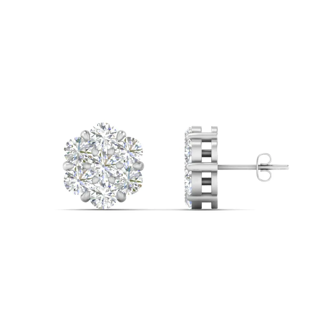 0.75 Carat Lab Diamond 7 Stone Flower Earring For Women 14K Gold