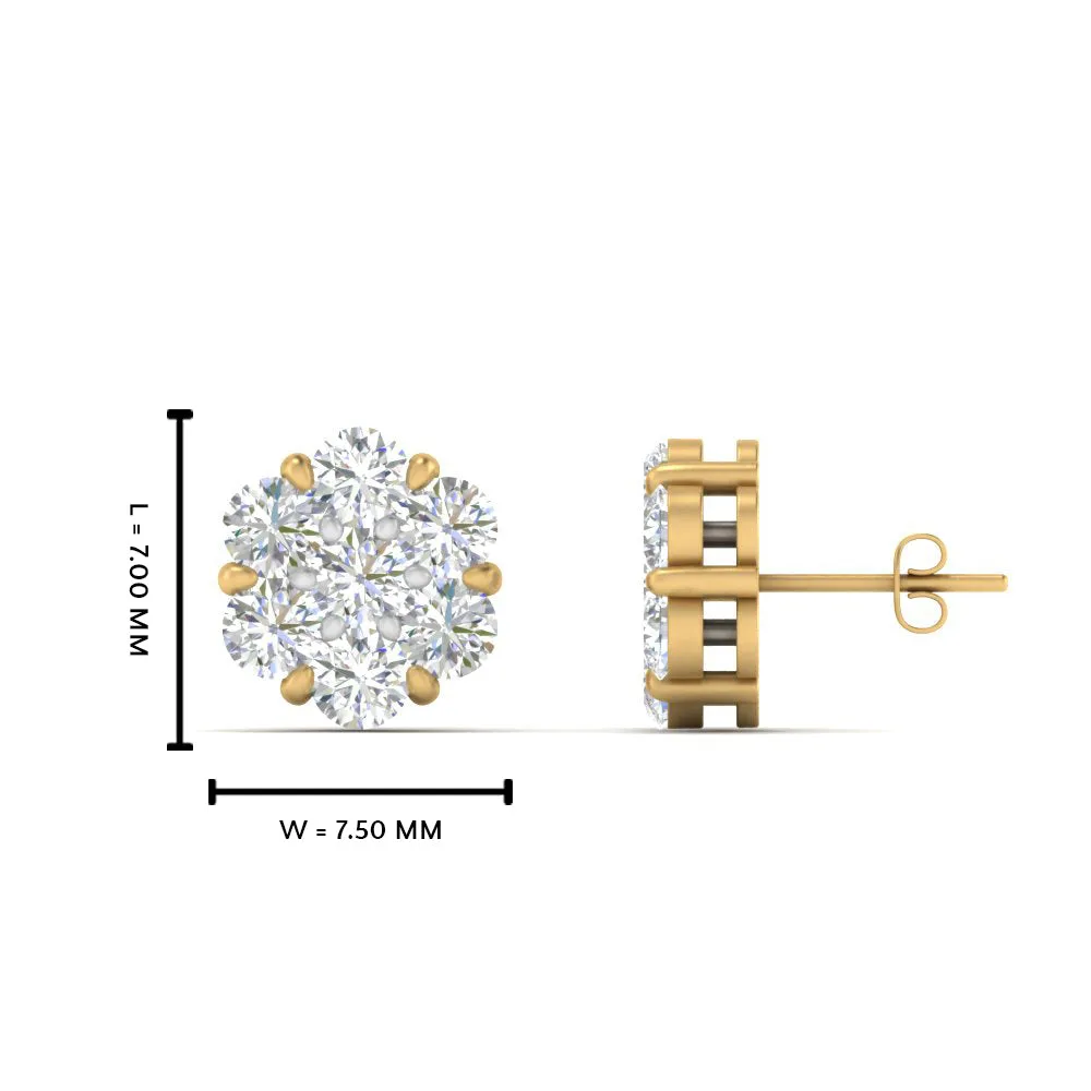 0.75 Carat Lab Diamond 7 Stone Flower Earring For Women 14K Gold