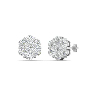 0.75 Carat Lab Diamond 7 Stone Flower Earring For Women 14K Gold