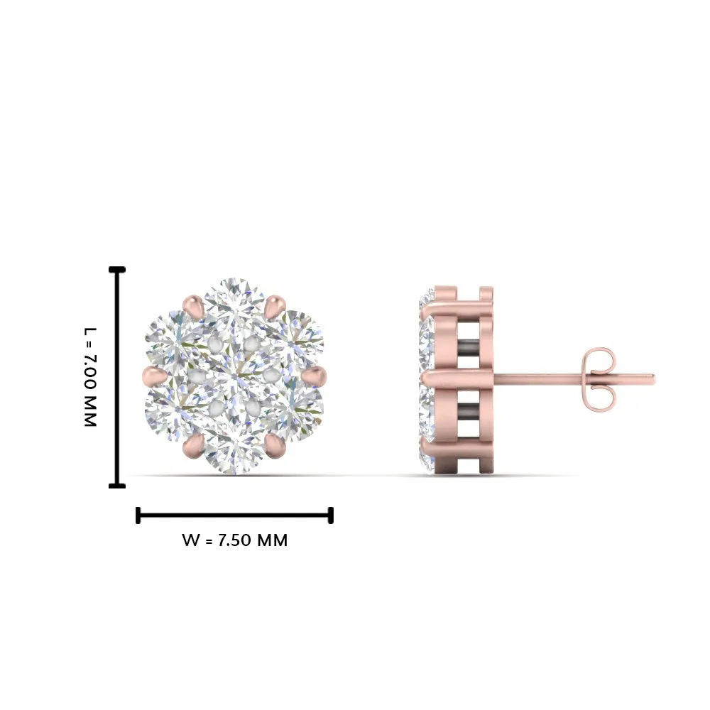 0.75 Carat Lab Diamond 7 Stone Flower Earring For Women 14K Gold