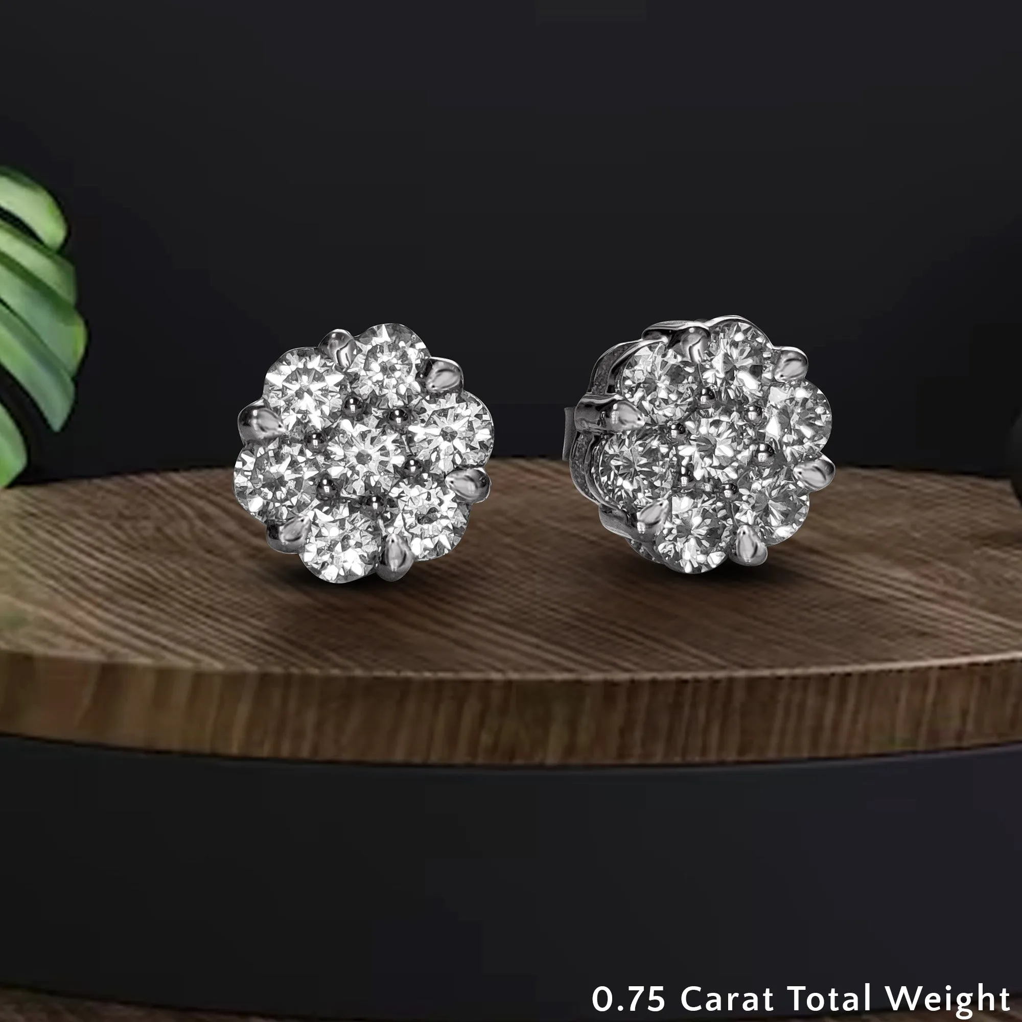 0.75 Carat Lab Diamond 7 Stone Flower Earring For Women 14K Gold