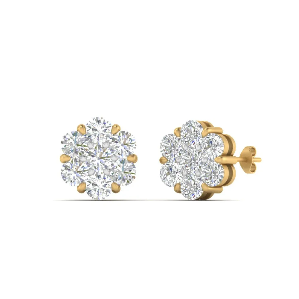 0.75 Carat Lab Diamond 7 Stone Flower Earring For Women 14K Gold