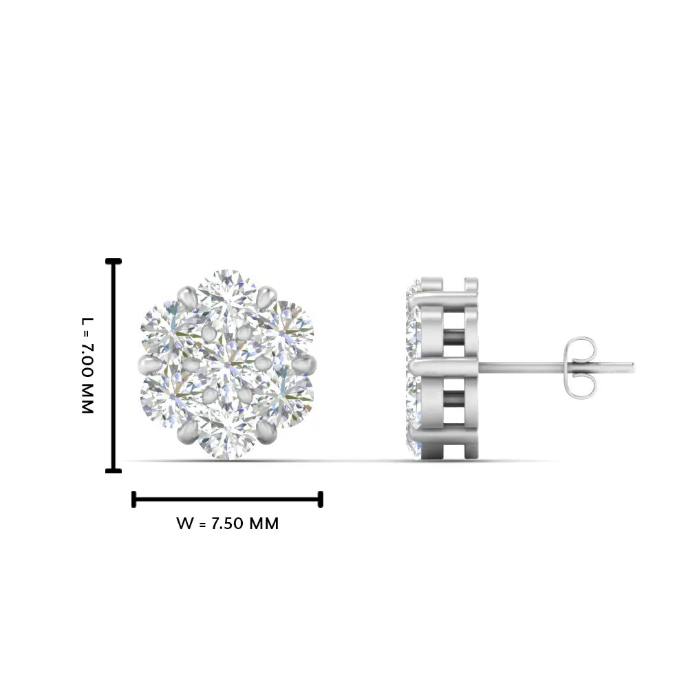 0.75 Carat Lab Diamond 7 Stone Flower Earring For Women 14K Gold