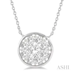 1 Ctw Round Shape Lovebright Diamond Necklace in 14K White Gold
