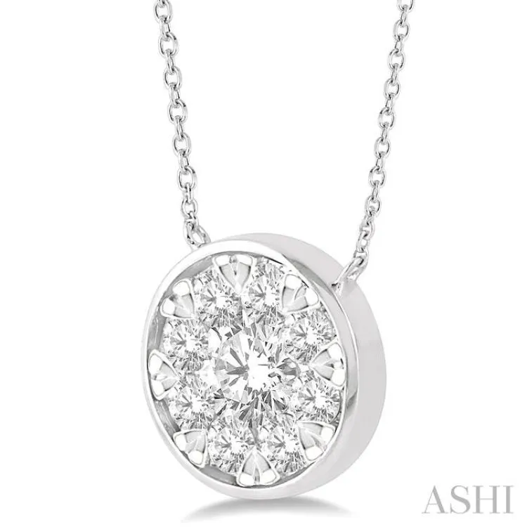 1 Ctw Round Shape Lovebright Diamond Necklace in 14K White Gold