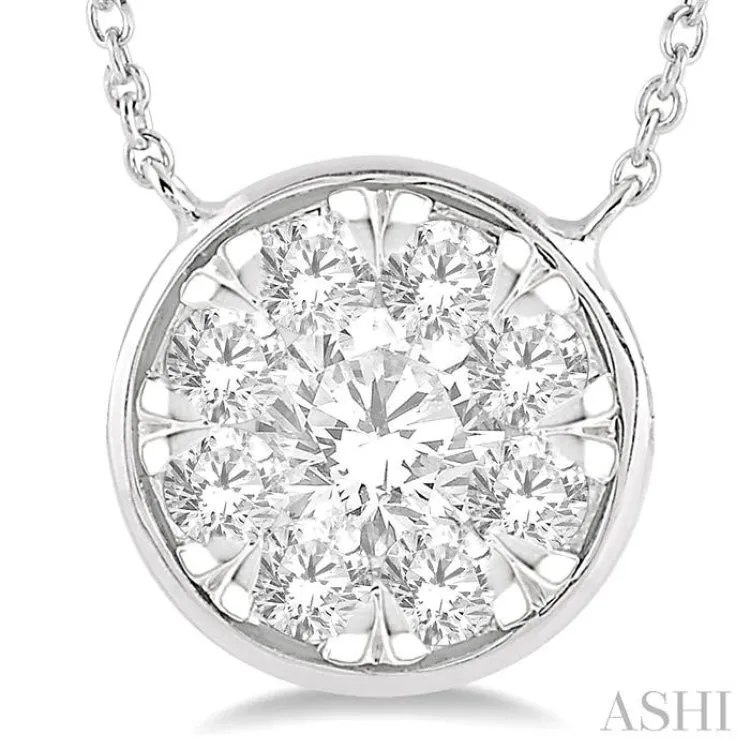 1 Ctw Round Shape Lovebright Diamond Necklace in 14K White Gold