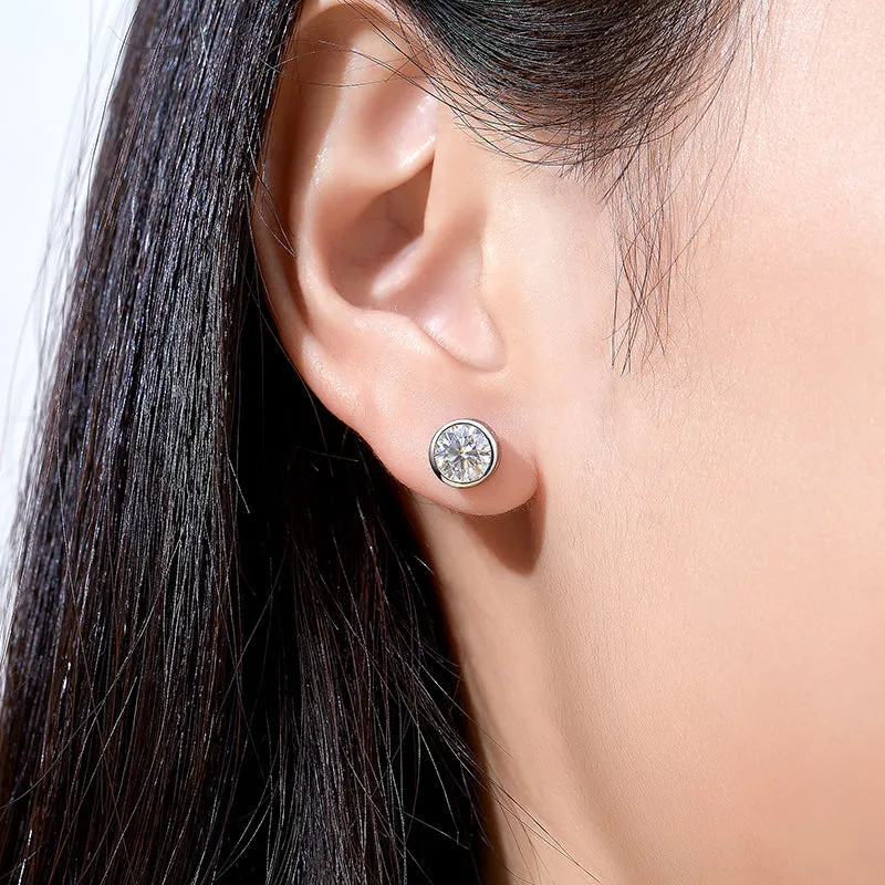 1.0CT/2.0CT D Color Round Moissanite Earrings 18K Gold Plated Stud Earrings