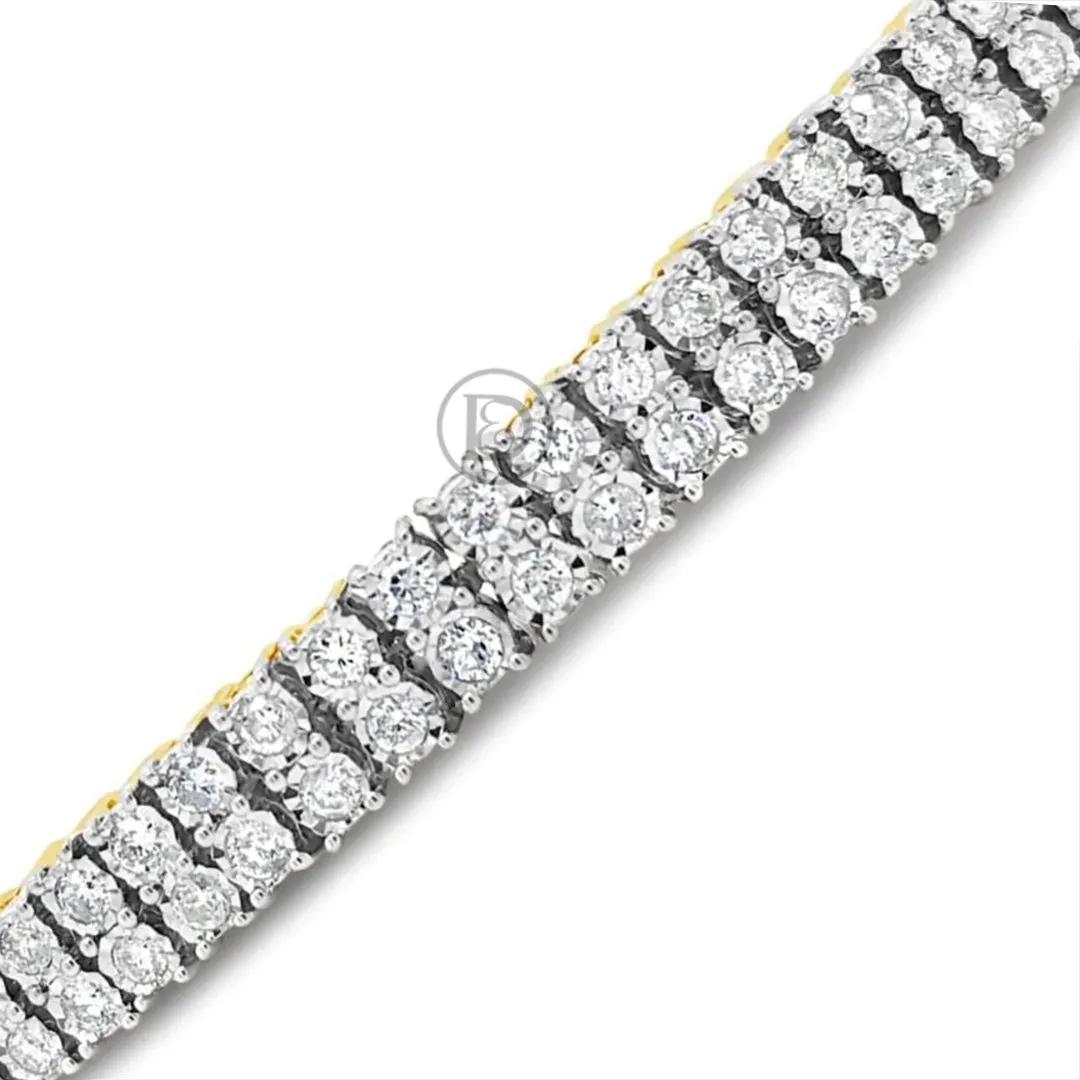 10K Solid Yellow Gold 2.85 CTW  Round Cut Diamond Tennis Bracelet