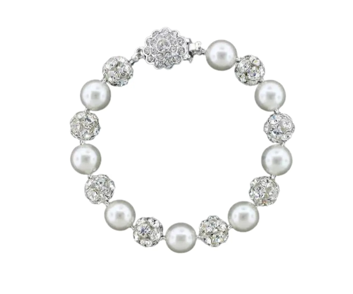 10mm Pearl & Rhinestone Bead Bracelet