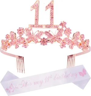 11th Birthday Gifts for Girls, 11th Birthday Tiara and Sash, Its My 11th Birthday Sash