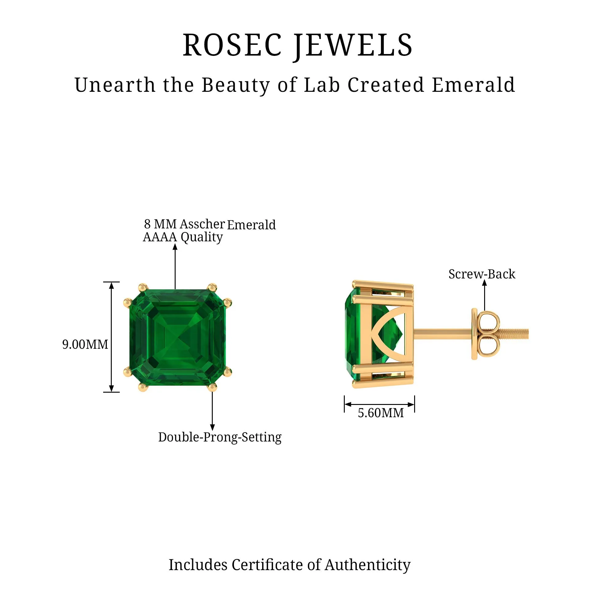 12 CT Asscher Cut Created Emerald Solitaire Earrings for Women