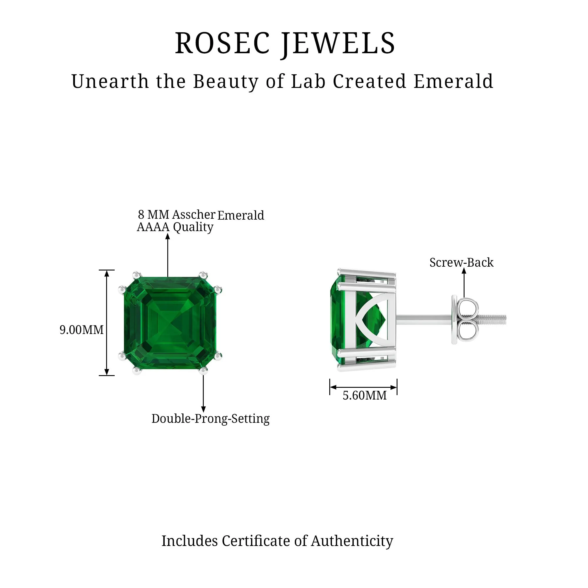 12 CT Asscher Cut Created Emerald Solitaire Earrings for Women