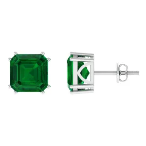 12 CT Asscher Cut Created Emerald Solitaire Earrings for Women