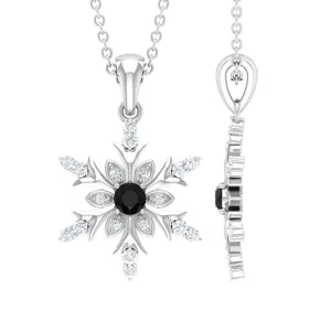 1/2 CT Black Diamond and Diamond Snowflake Pendant Necklace