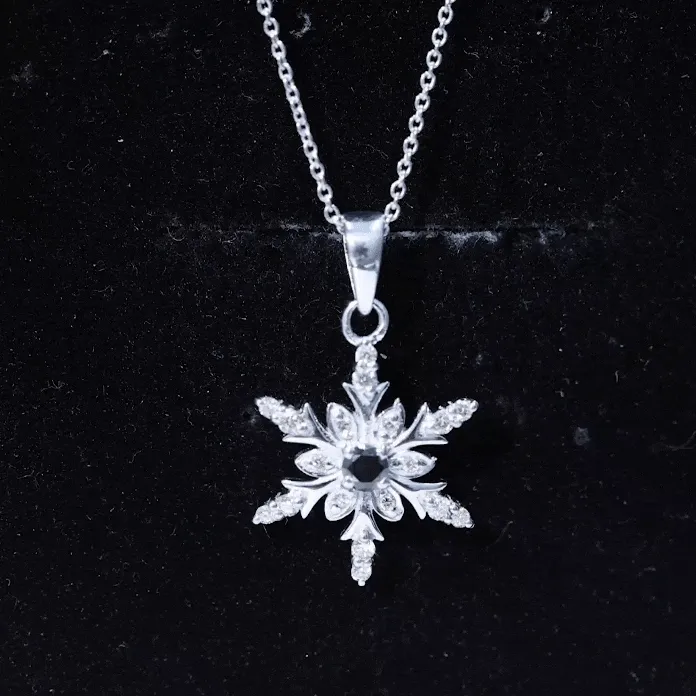 1/2 CT Black Diamond and Diamond Snowflake Pendant Necklace