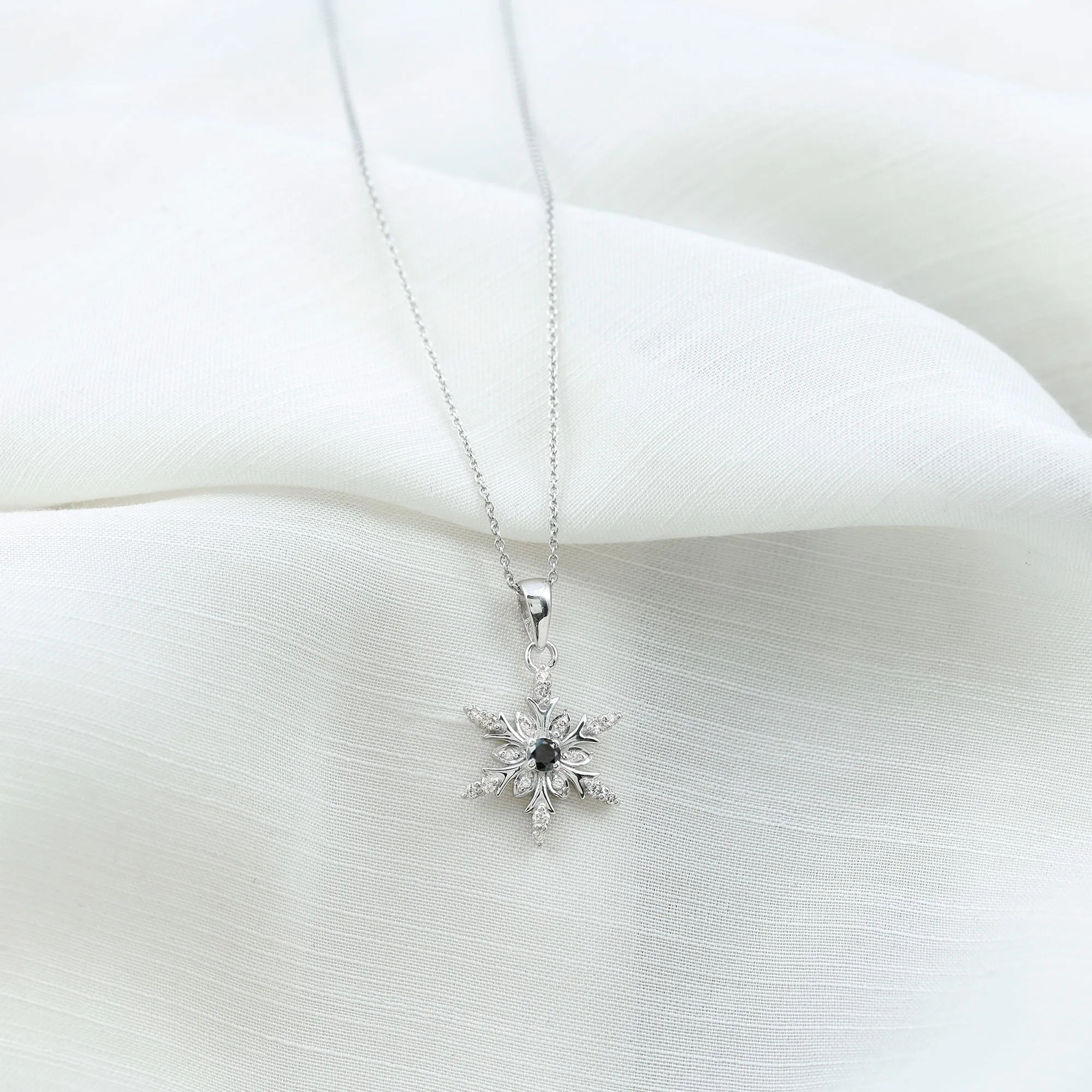 1/2 CT Black Diamond and Diamond Snowflake Pendant Necklace