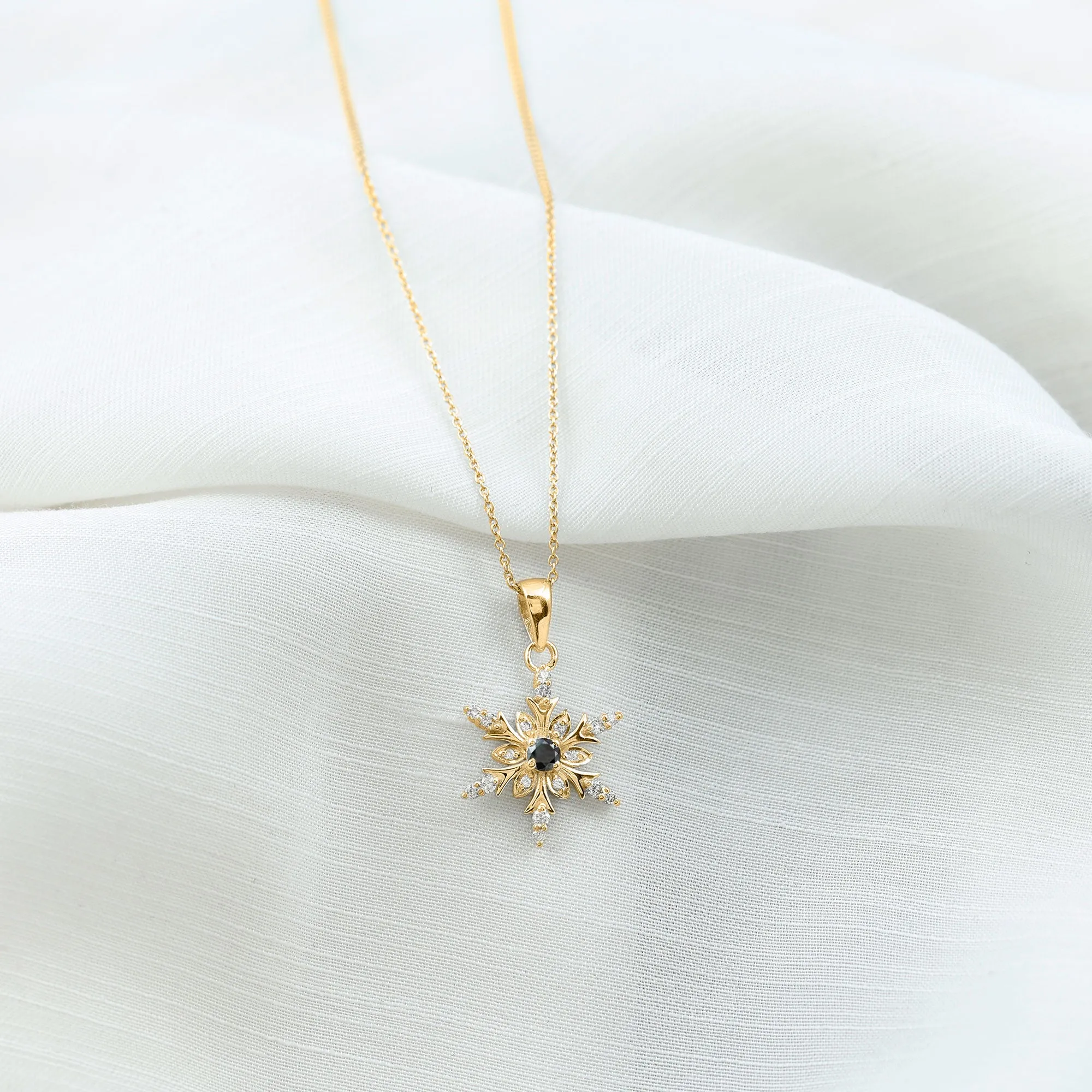 1/2 CT Black Diamond and Diamond Snowflake Pendant Necklace
