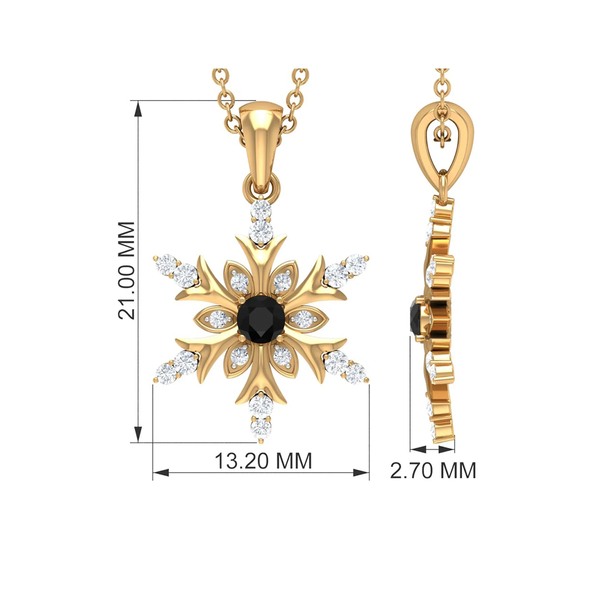 1/2 CT Black Diamond and Diamond Snowflake Pendant Necklace