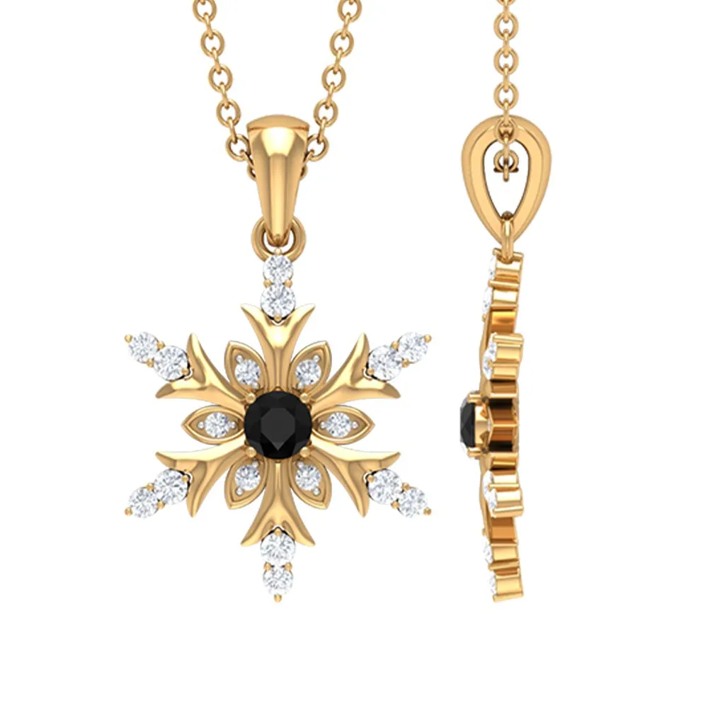 1/2 CT Black Diamond and Diamond Snowflake Pendant Necklace