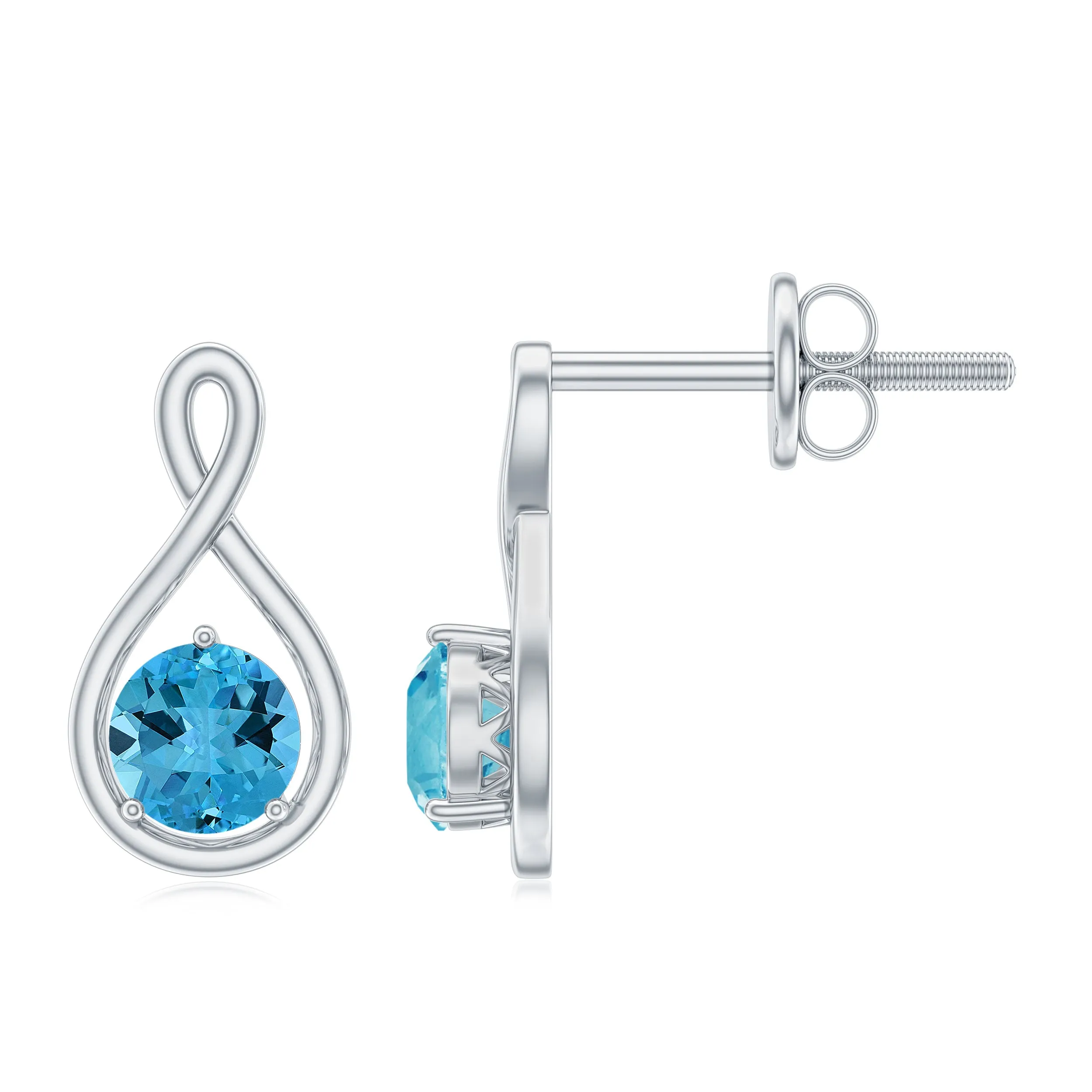 1/2 CT Round Cut Swiss Blue Topaz Solitaire Infinity Stud Earrings