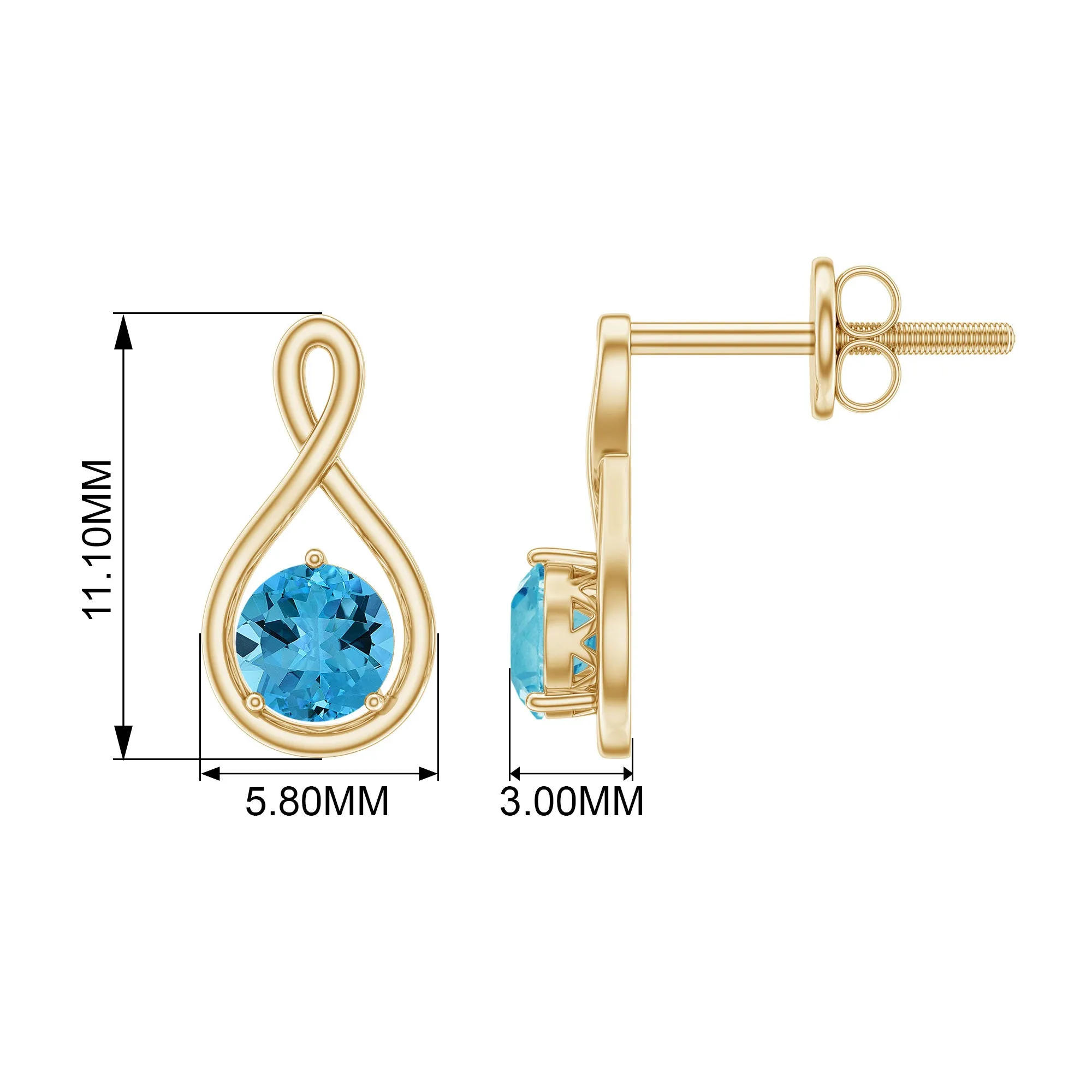 1/2 CT Round Cut Swiss Blue Topaz Solitaire Infinity Stud Earrings