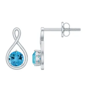 1/2 CT Round Cut Swiss Blue Topaz Solitaire Infinity Stud Earrings