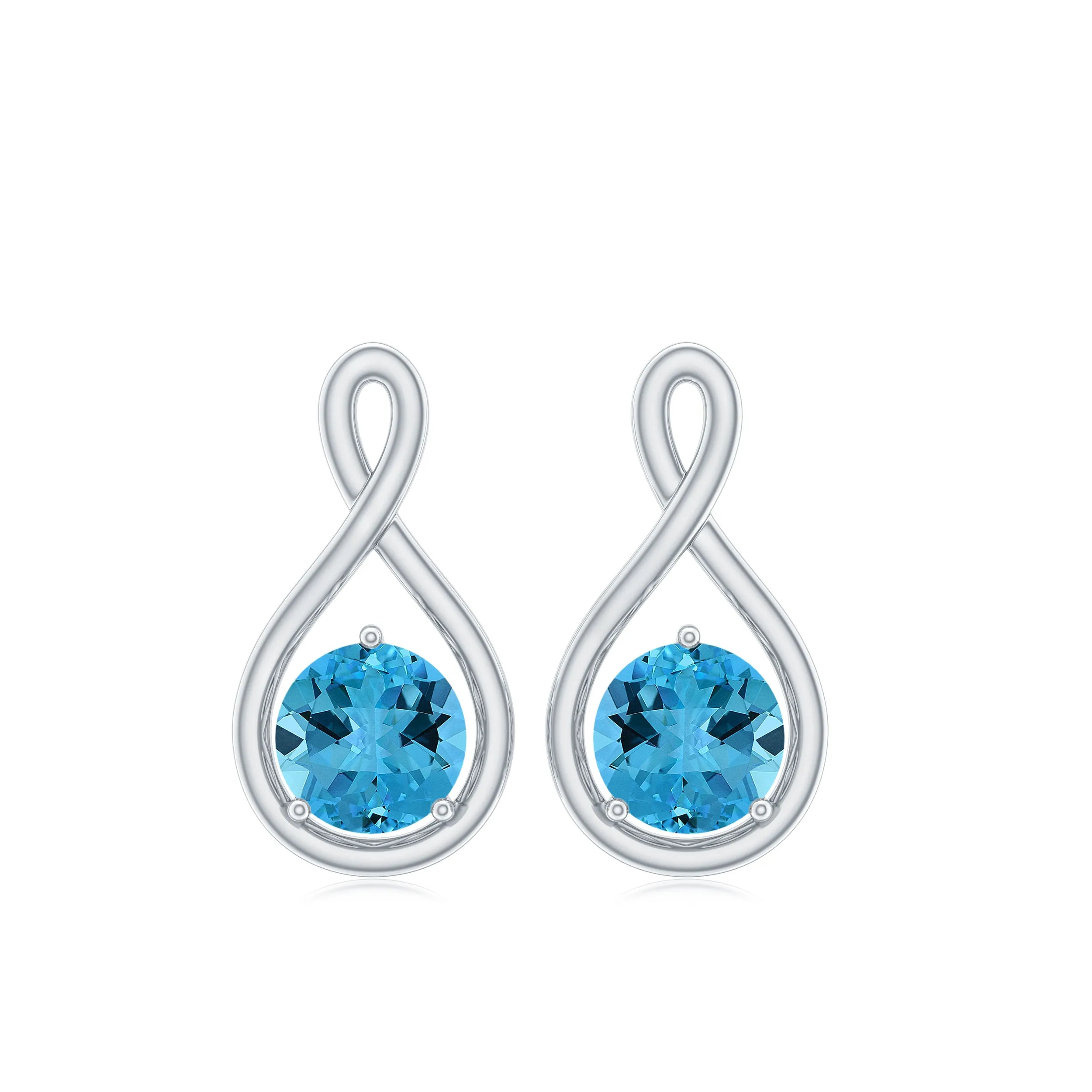 1/2 CT Round Cut Swiss Blue Topaz Solitaire Infinity Stud Earrings