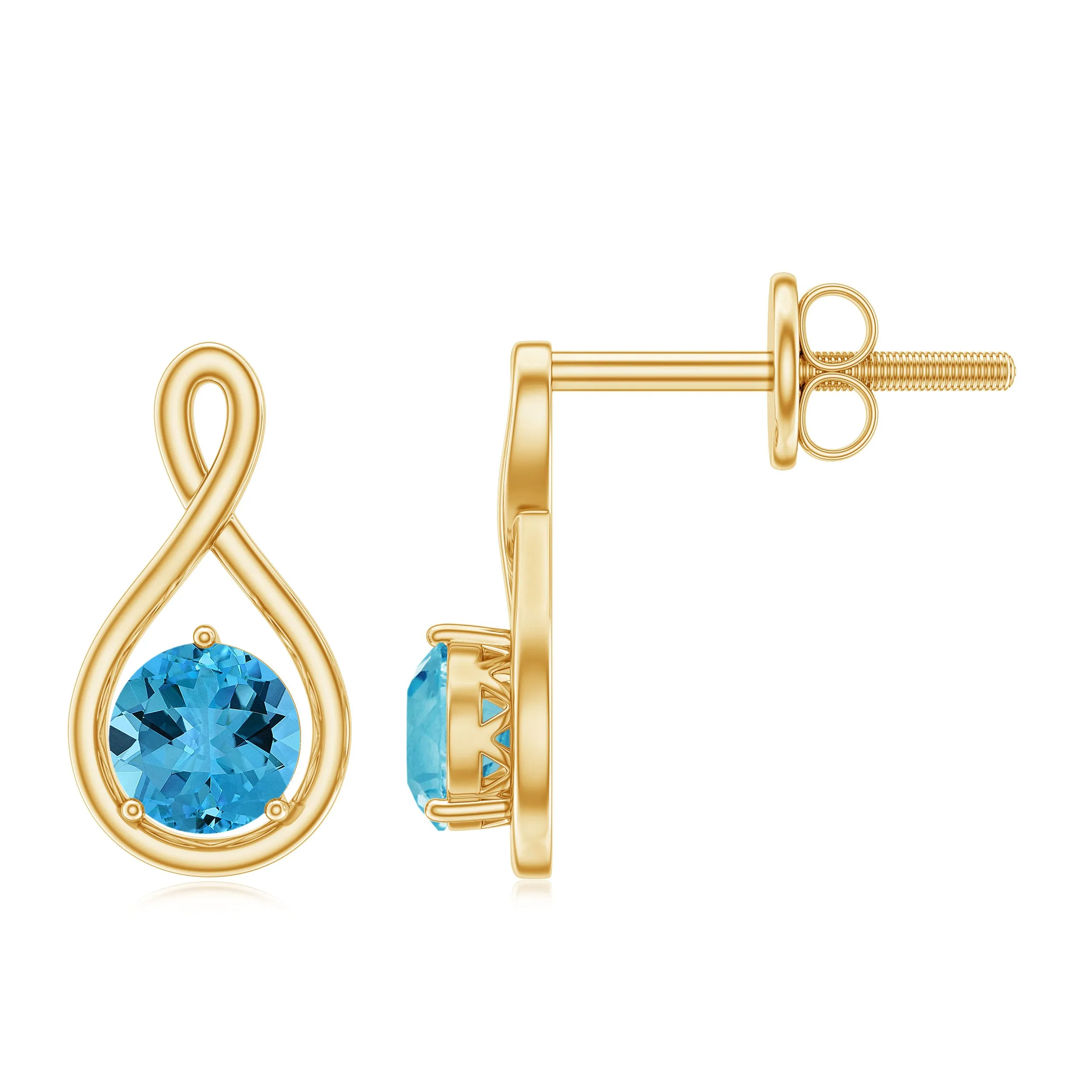1/2 CT Round Cut Swiss Blue Topaz Solitaire Infinity Stud Earrings