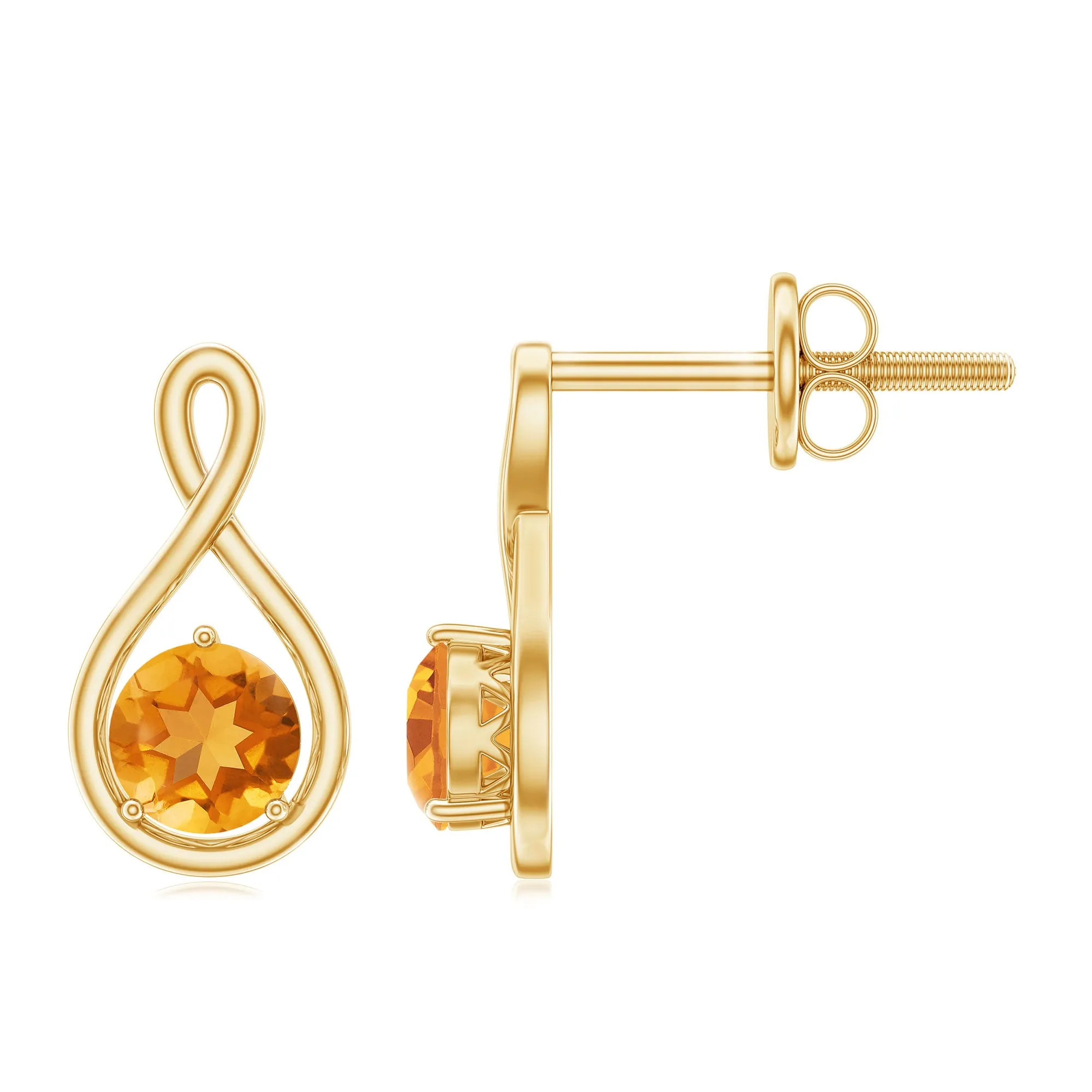 1/2 CT Solitaire Citrine Gold Infinity Stud Earring