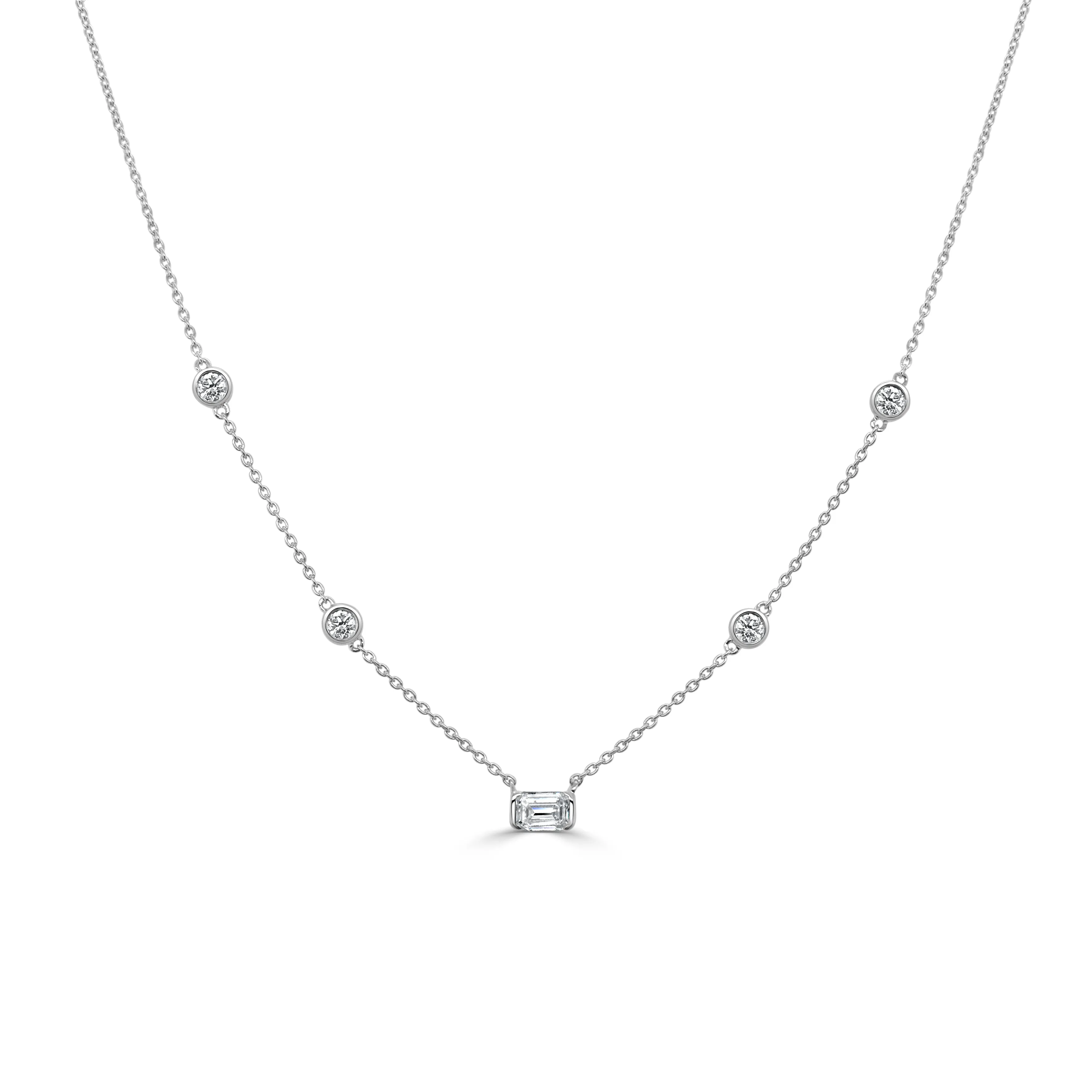 14K Gold & Emerald-Cut Diamond Station Necklace - 0.27ct