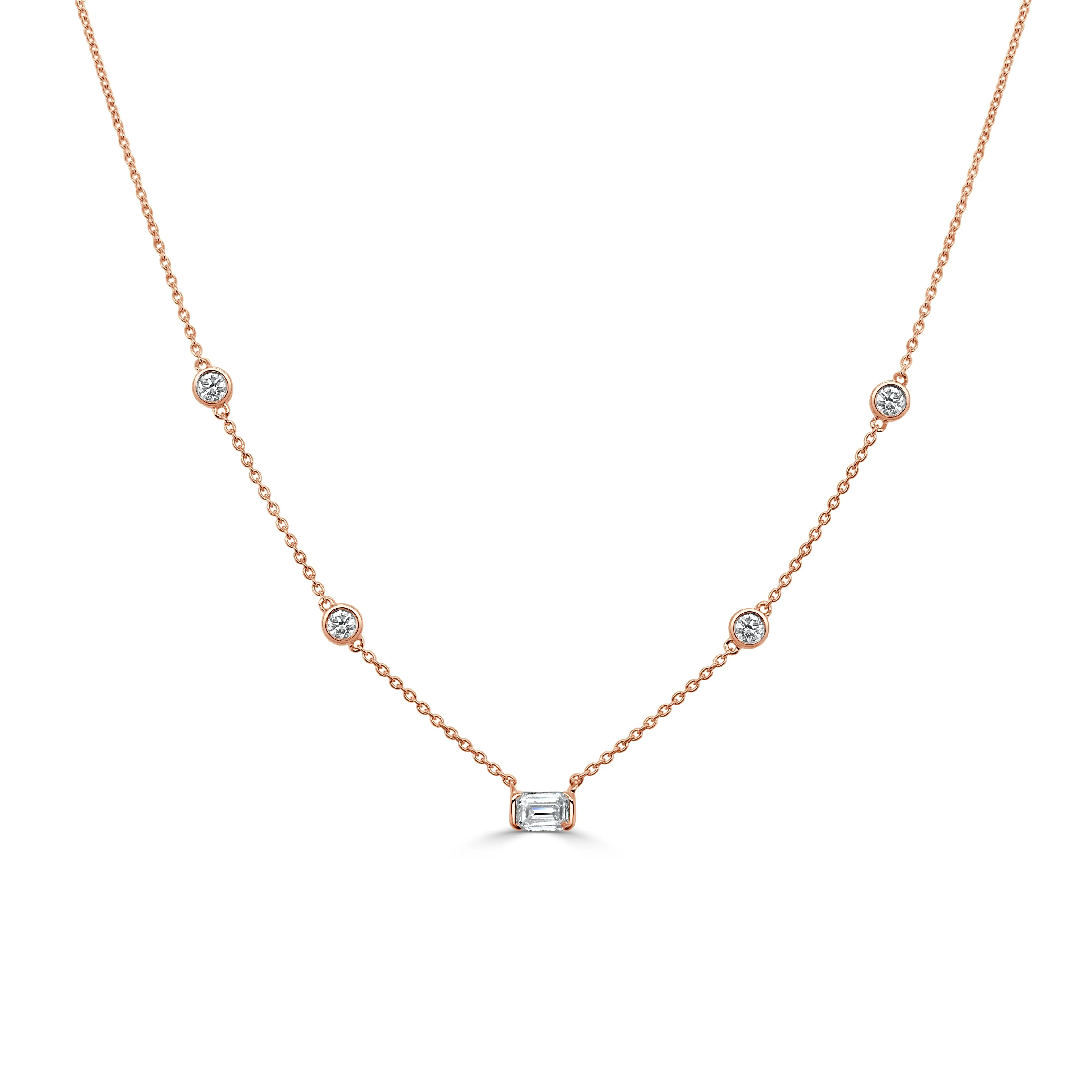14K Gold & Emerald-Cut Diamond Station Necklace - 0.27ct