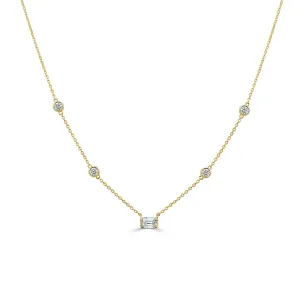 14K Gold & Emerald-Cut Diamond Station Necklace - 0.27ct