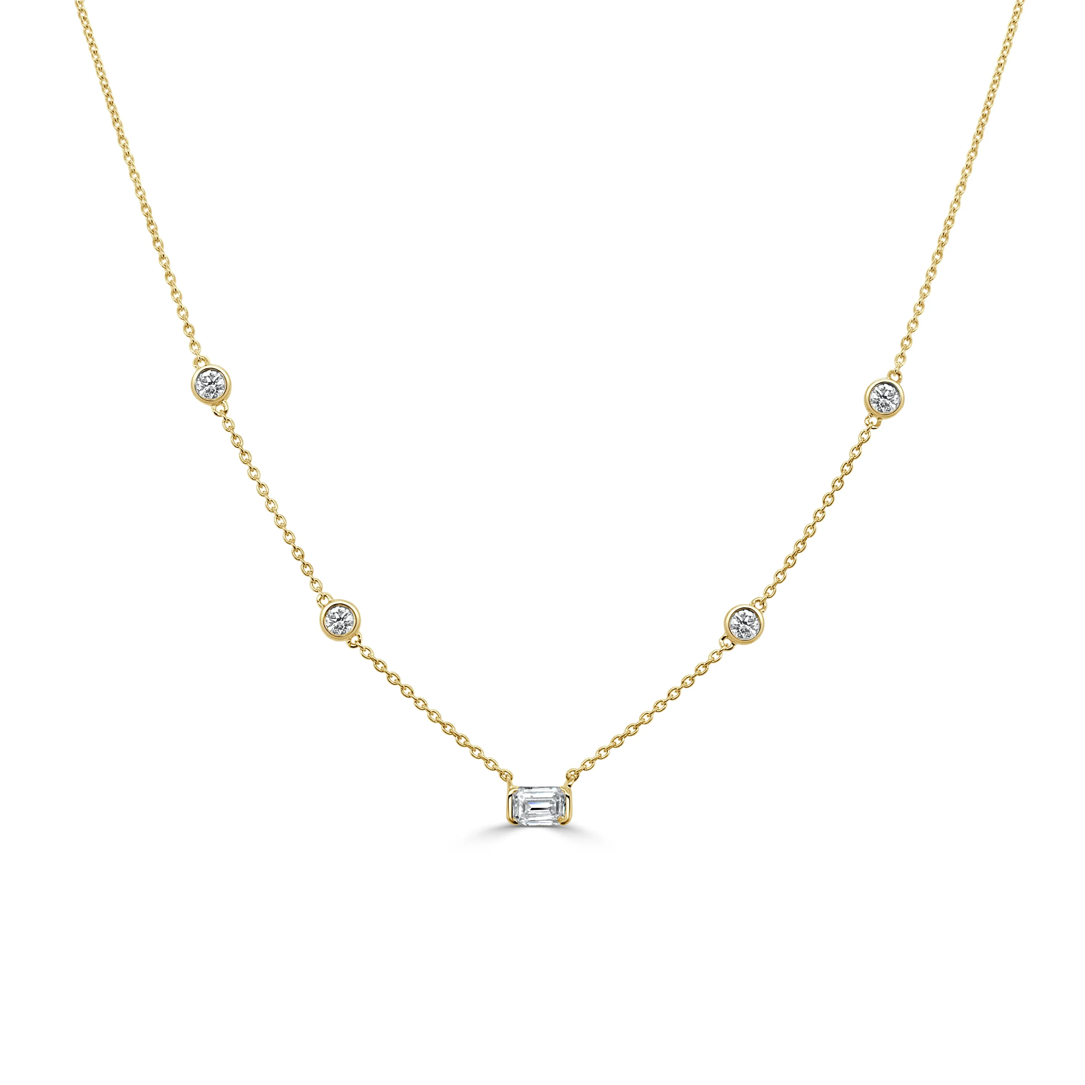14K Gold & Emerald-Cut Diamond Station Necklace - 0.27ct