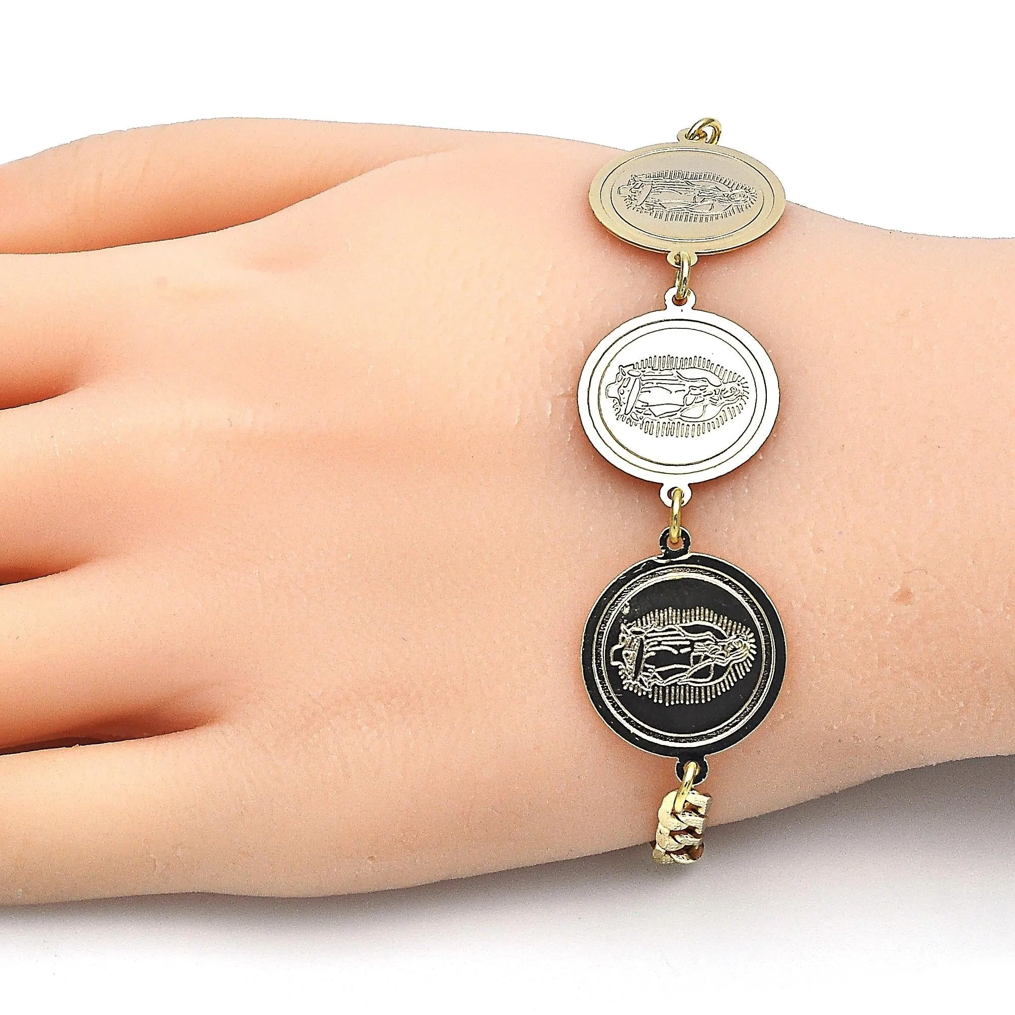 14k Gold Filled High Polish Finsh Cuban Curb Coin Bracelet 8 Elephant or Guadalupe