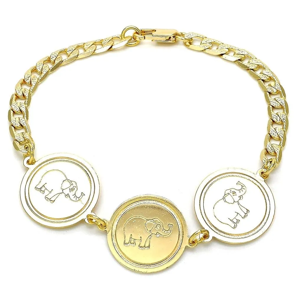 14k Gold Filled High Polish Finsh Cuban Curb Coin Bracelet 8 Elephant or Guadalupe