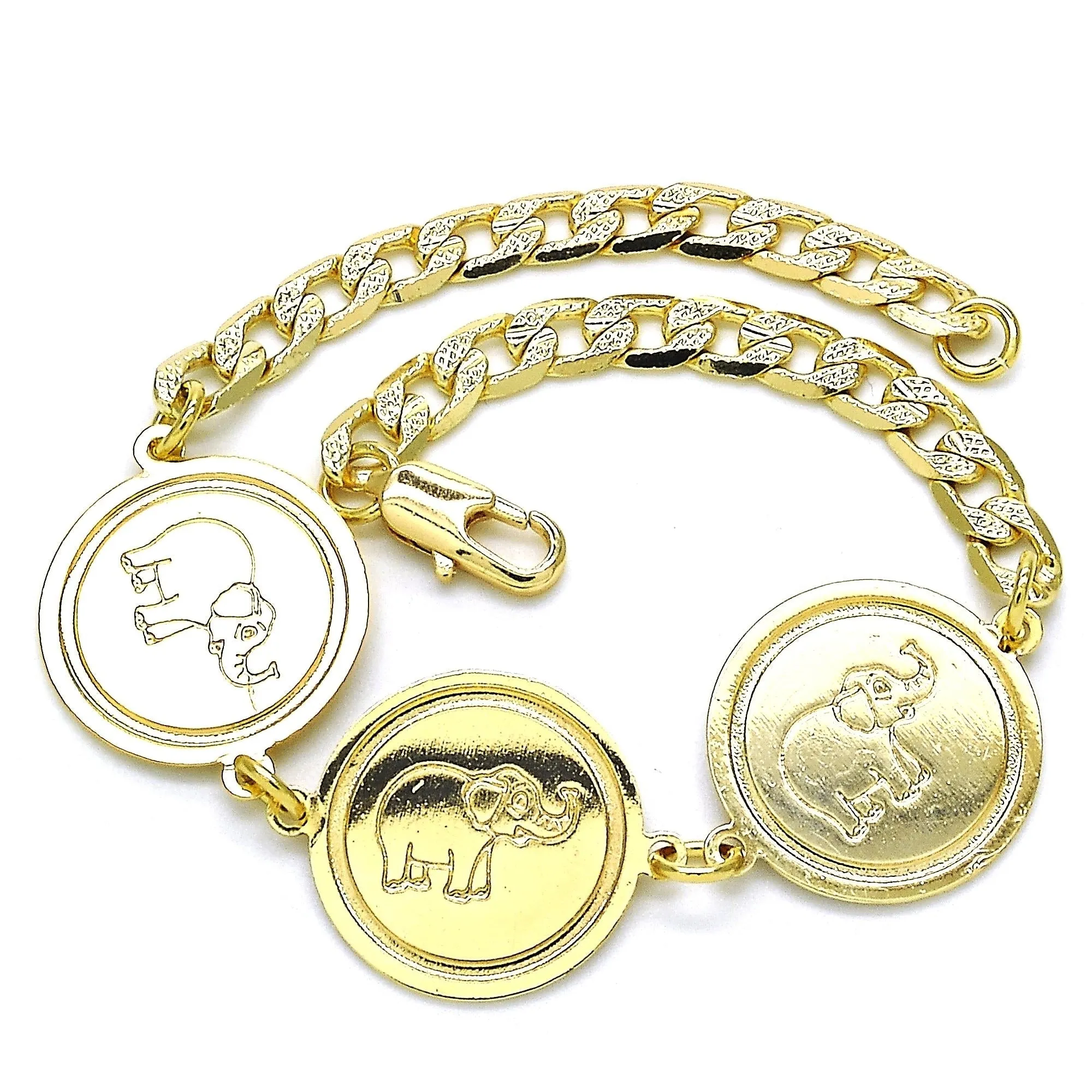 14k Gold Filled High Polish Finsh Cuban Curb Coin Bracelet 8 Elephant or Guadalupe