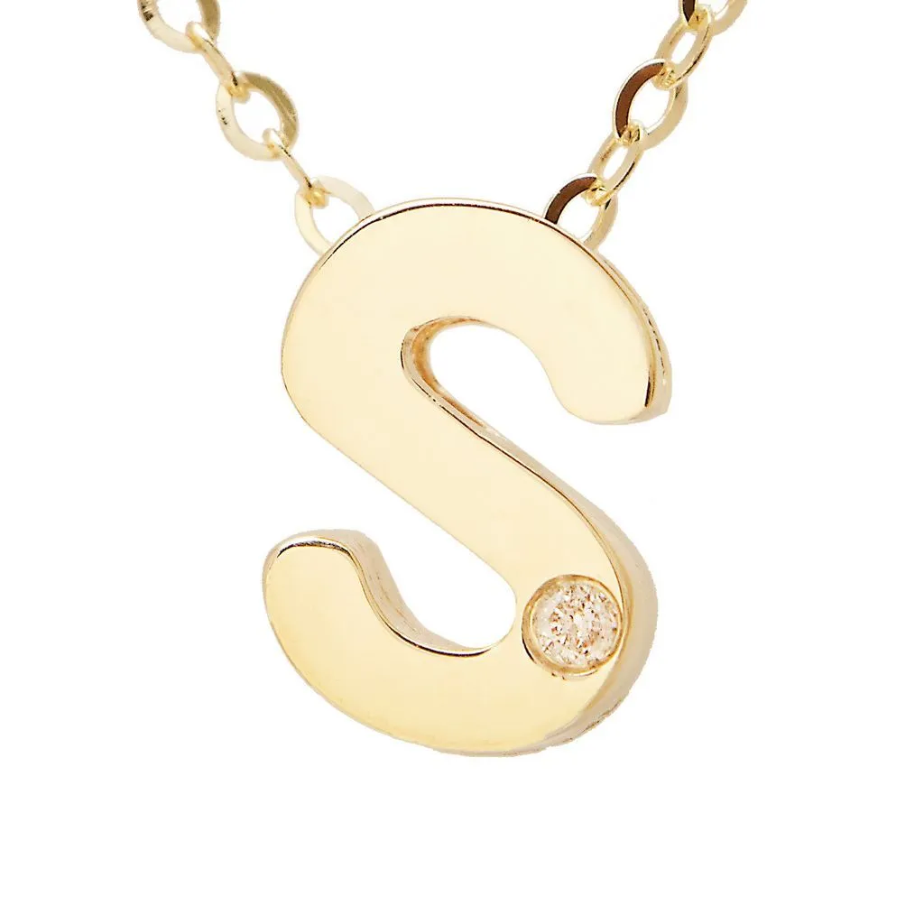 14K Gold Initial "S" Necklace (Diamond)