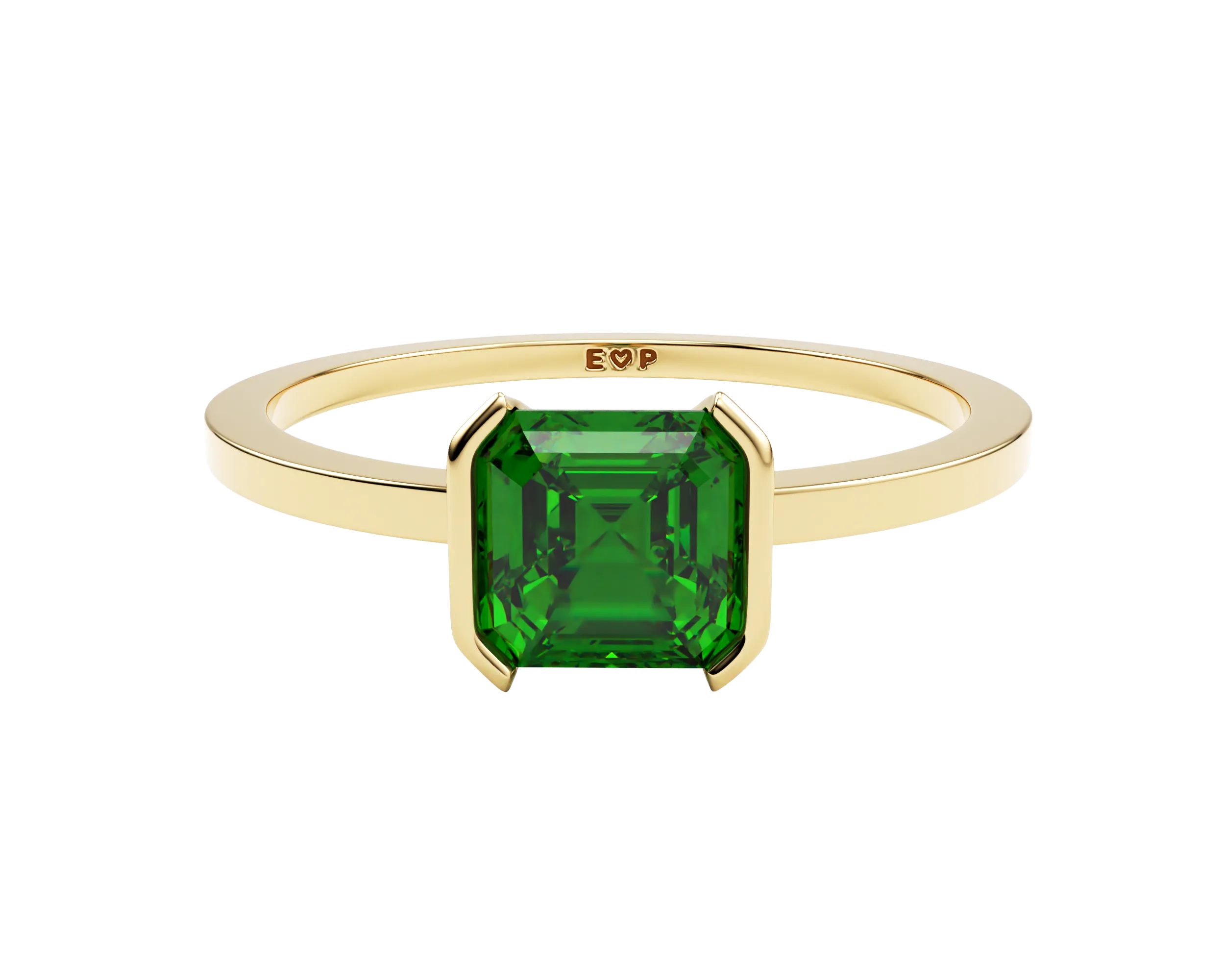 14k Half Bezel Emerald Ring - in stock