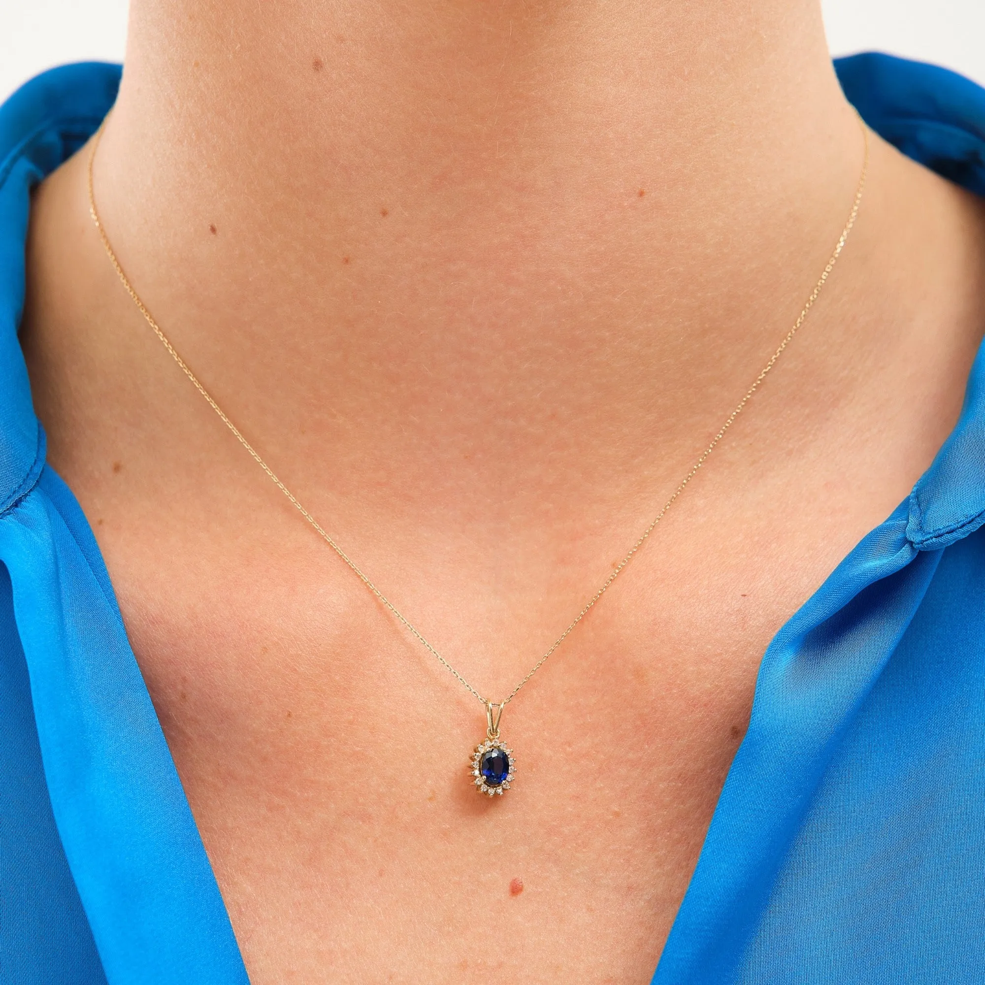 14K Solid Gold Oakley Sapphire Necklace