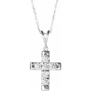 14K White Gold 3/4 CTW Natural Diamond French-Set Cross 16-18" Necklace