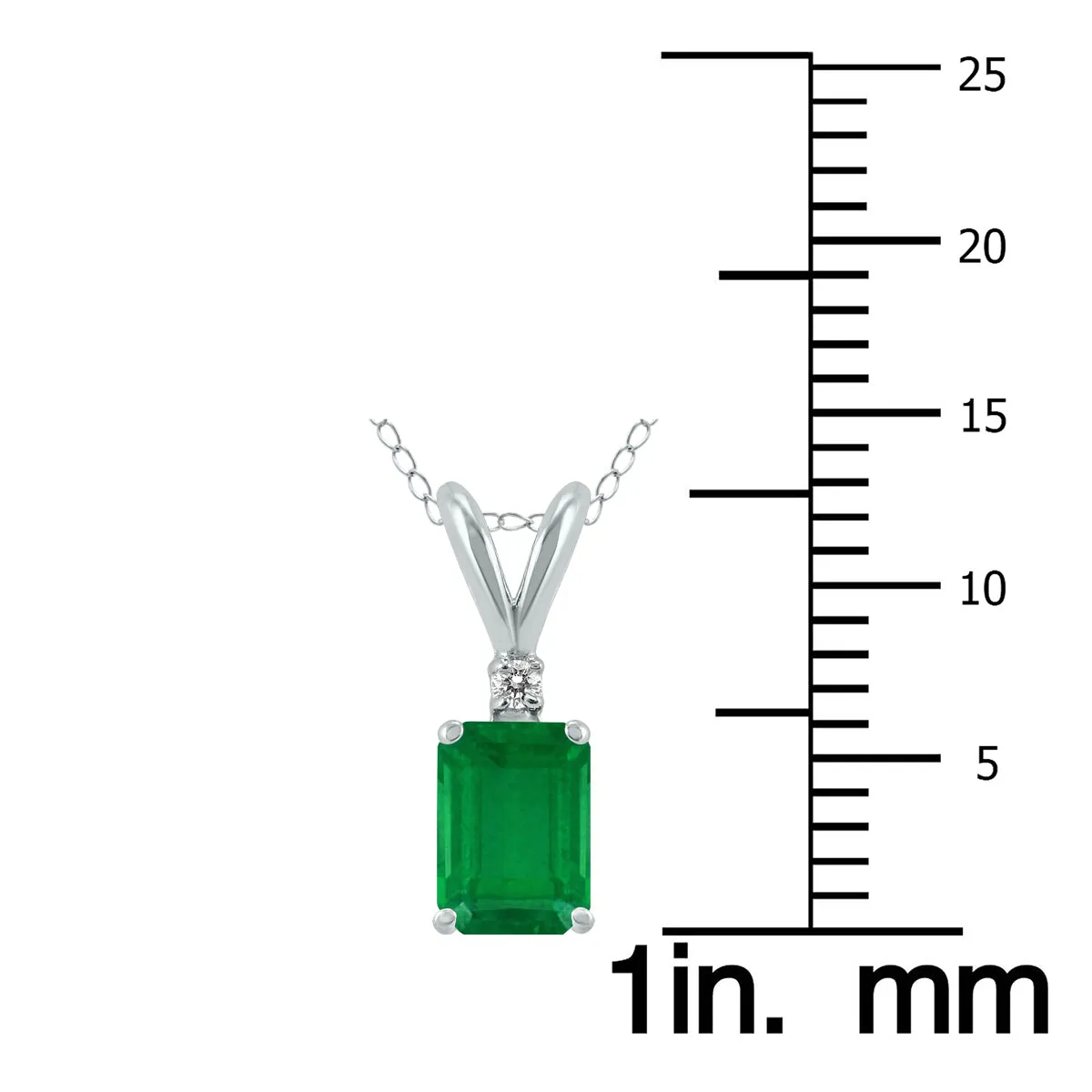14K White Gold 6X4Mm Emerald Shaped Emerald And Diamond Pendant