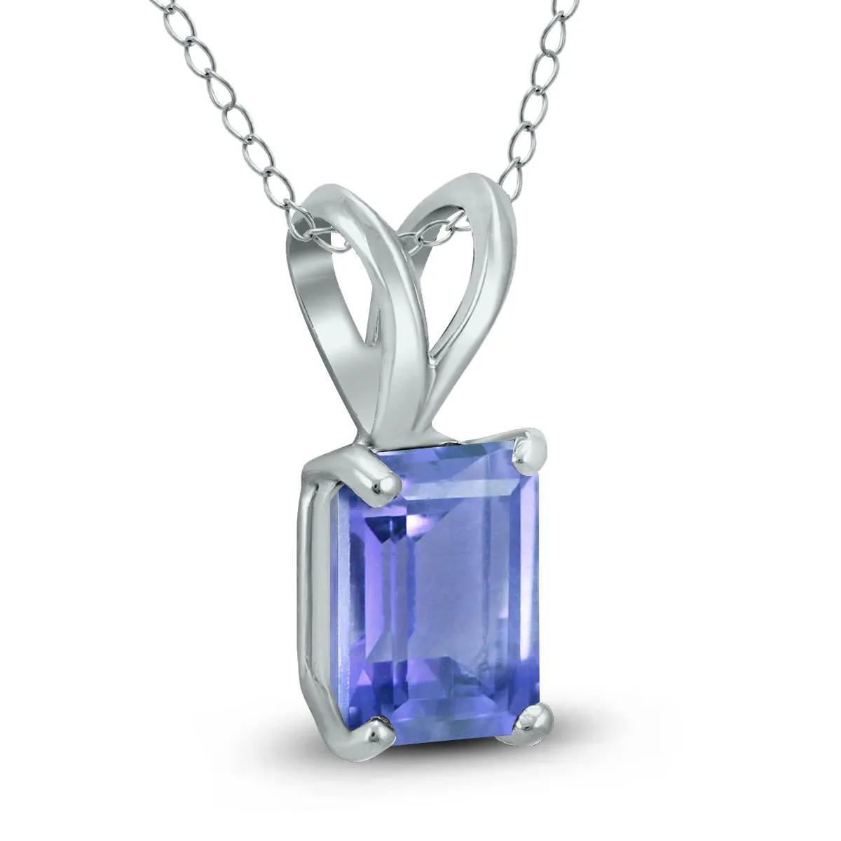 14K White Gold 6X4Mm Emerald Shaped Tanzanite Pendant