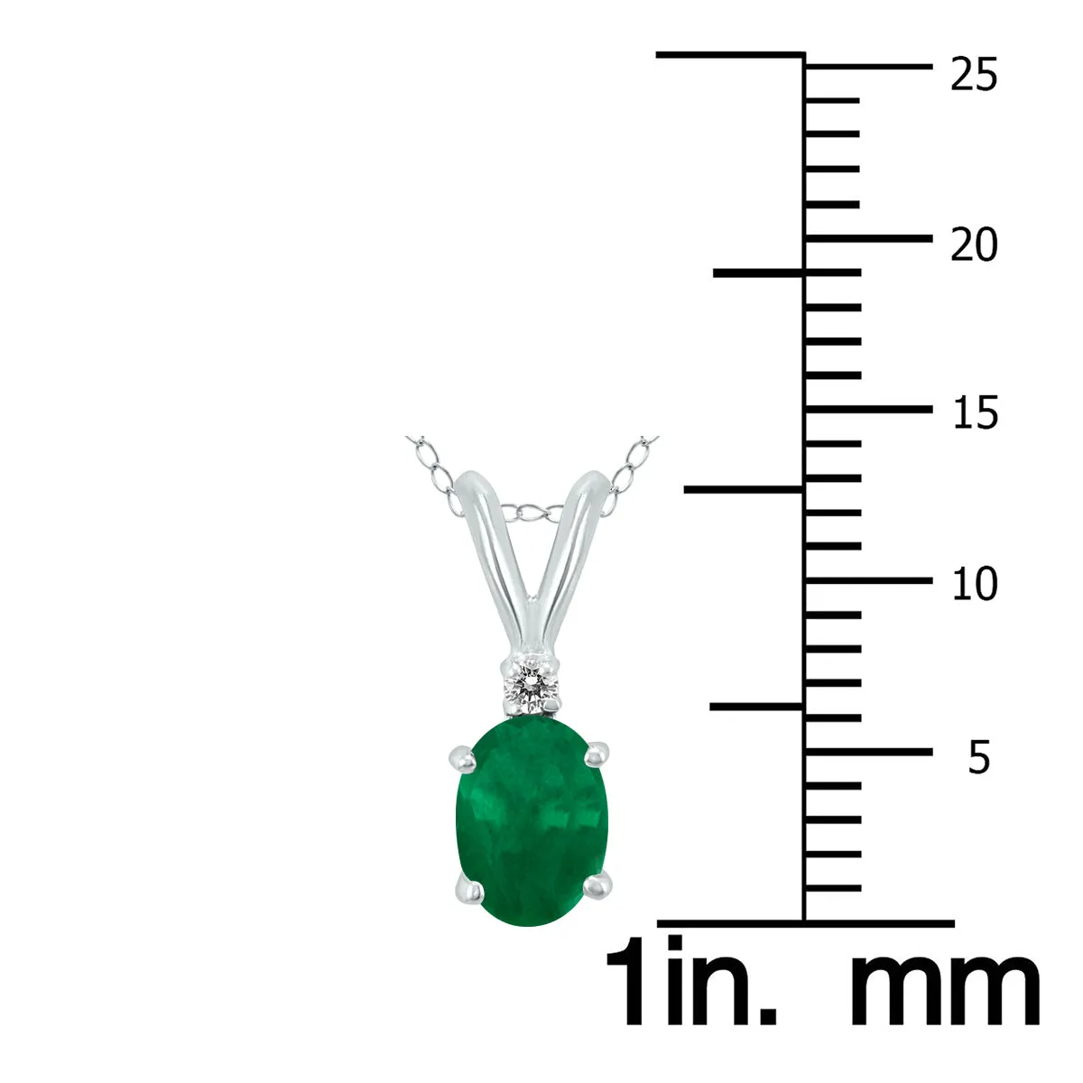 14K White Gold 6X4Mm Oval Emerald And Diamond Pendant