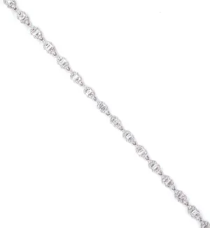14K White Gold Round   Baguette Diamond Bracelet