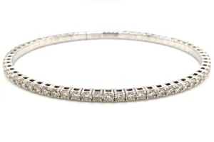 14K White Natural Diamond Flexible Bangle Bracelet